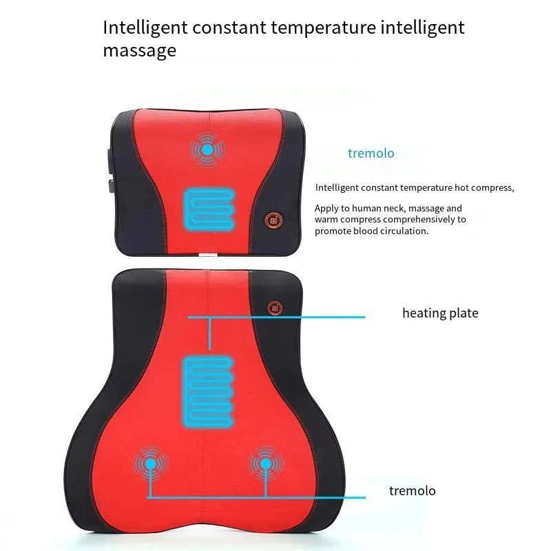 Heated Massage Seat with Memory Foam Neck Pillow – Universal Fit & Adjustable Support for Travel Comfort