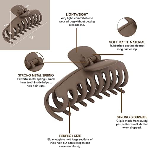 HAPPYGLOW Large Hair Claw Clips, 8 Pack 4.3" Hair Clips for Women, Matte Claw Hair Clips
