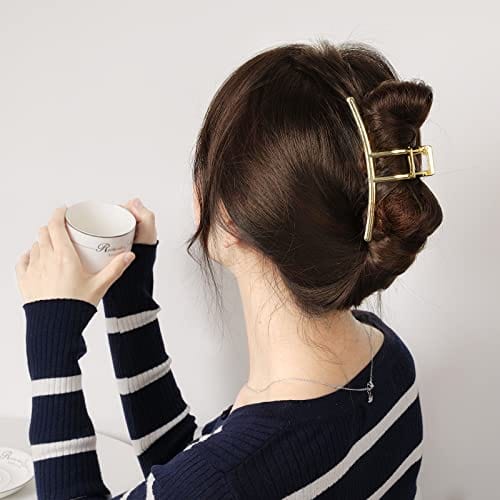 HappyGlow™ Gold Metal Hair Clips – 3-Piece Gift Set (Rectangle, Crescent, Inline)