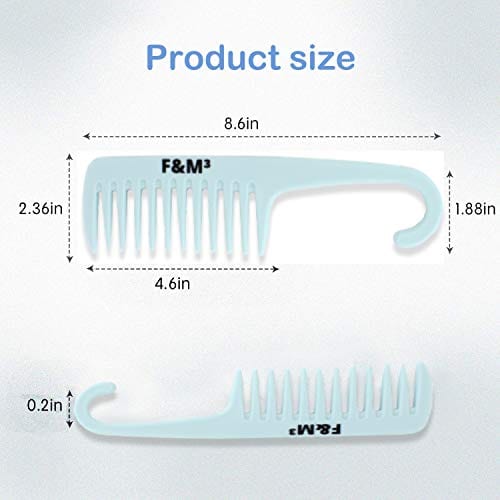 F&M³ - Shower Comb and Wide Tooth Comb For Hari Detangling ,Set of 2 (Blue Hook and Pink)