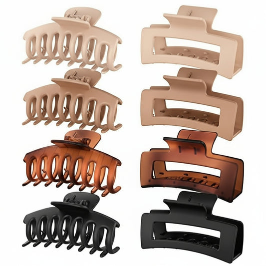 HAPPYGLOW™ – 8 Pack Hair Claw Clips (2 Styles, 4 Neutral Colors)