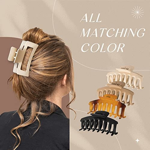 HAPPYGLOW Pack of 8 Large Hair Claw Clips, 4.3" Strong Hold Hair Clips for Women, 2 Styles Nonslip Matte Jaw Clips