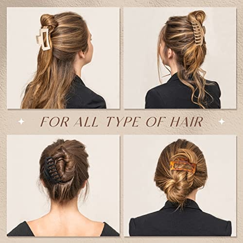 HAPPYGLOW Pack of 8 Large Hair Claw Clips, 4.3" Strong Hold Hair Clips for Women, 2 Styles Nonslip Matte Jaw Clips