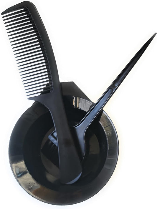 "Coloring Kit: 3-Piece Set - Bowl, Brushes, Comb - Tinting, Dying, Coloring - Larger Comb, Shower, Wide Tooth - Detangler - Wet/Dry - Hair"