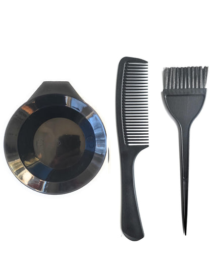 "Coloring Kit: 3-Piece Set - Bowl, Brushes, Comb - Tinting, Dying, Coloring - Larger Comb, Shower, Wide Tooth - Detangler - Wet/Dry - Hair"