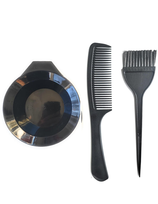 "Coloring Kit: 3-Piece Set - Bowl, Brushes, Comb - Tinting, Dying, Coloring - Larger Comb, Shower, Wide Tooth - Detangler - Wet/Dry - Hair"