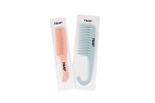 F&M³ - Shower Comb and Wide Tooth Comb For Hari Detangling ,Set of 2 (Blue Hook and Pink)