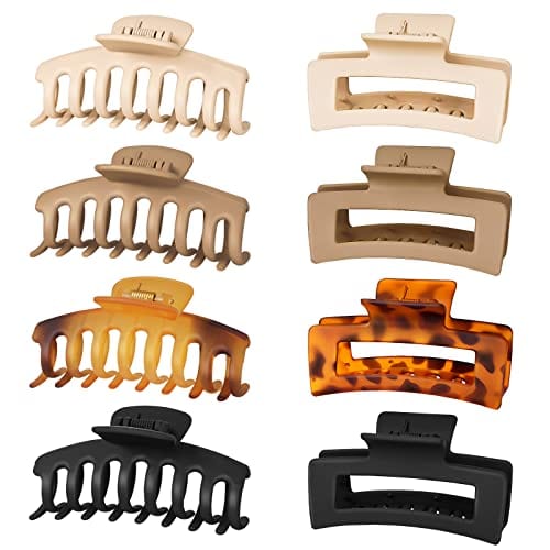 HAPPYGLOW Pack of 8 Large Hair Claw Clips, 4.3" Strong Hold Hair Clips for Women, 2 Styles Nonslip Matte Jaw Clips